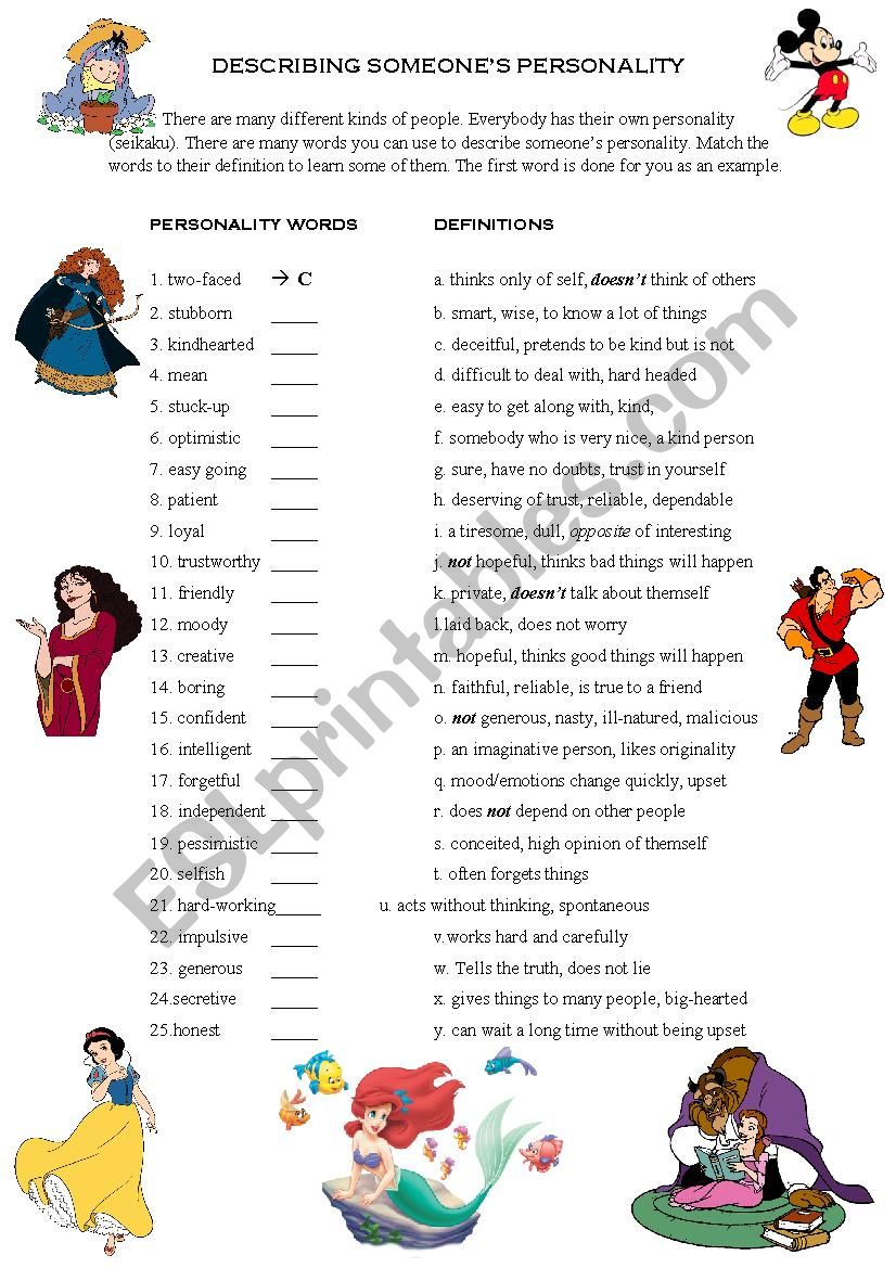 Personality Adjectives worksheet