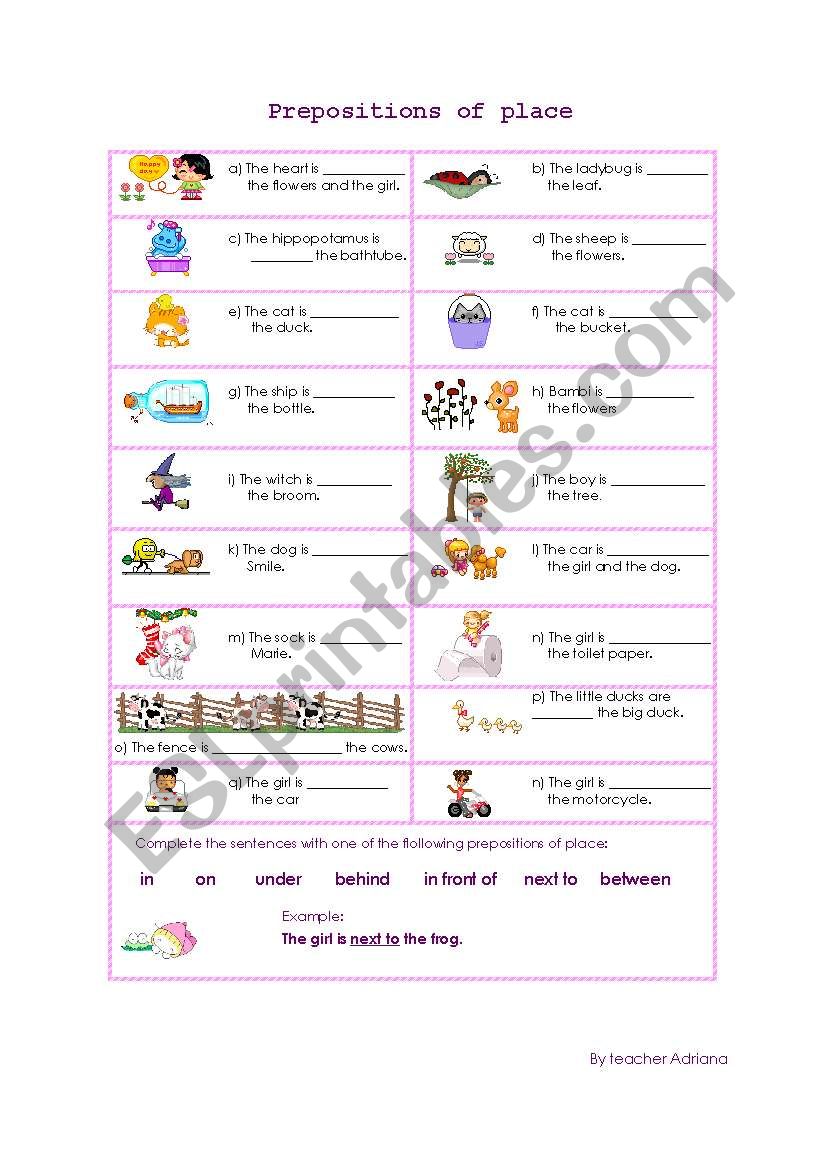 Prepositions of place worksheet