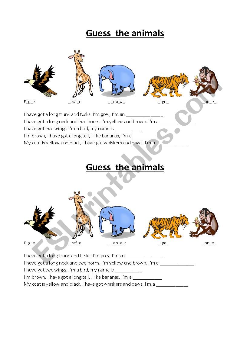 Guess the animals worksheet