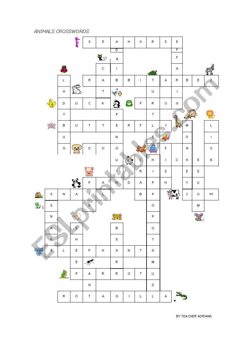 animals crossword worksheet