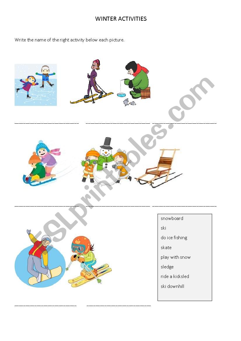 Winter activities worksheet