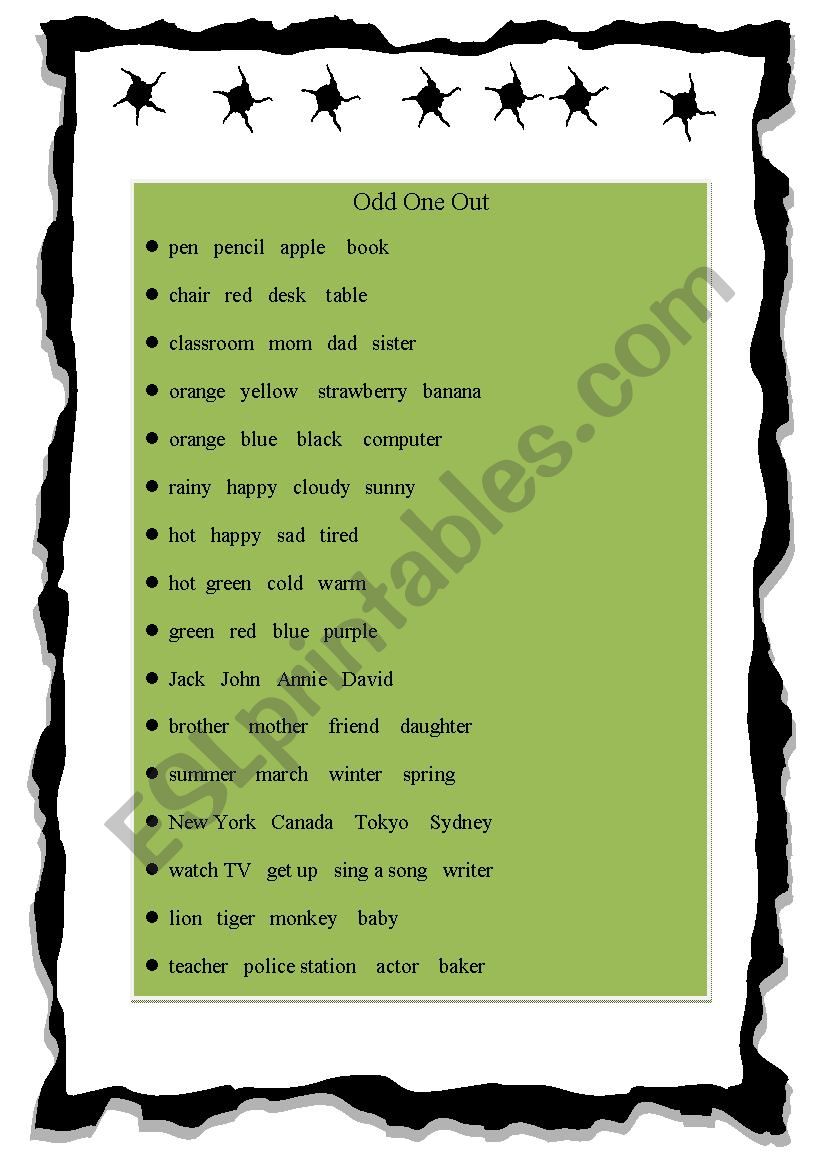 odd one out worksheet