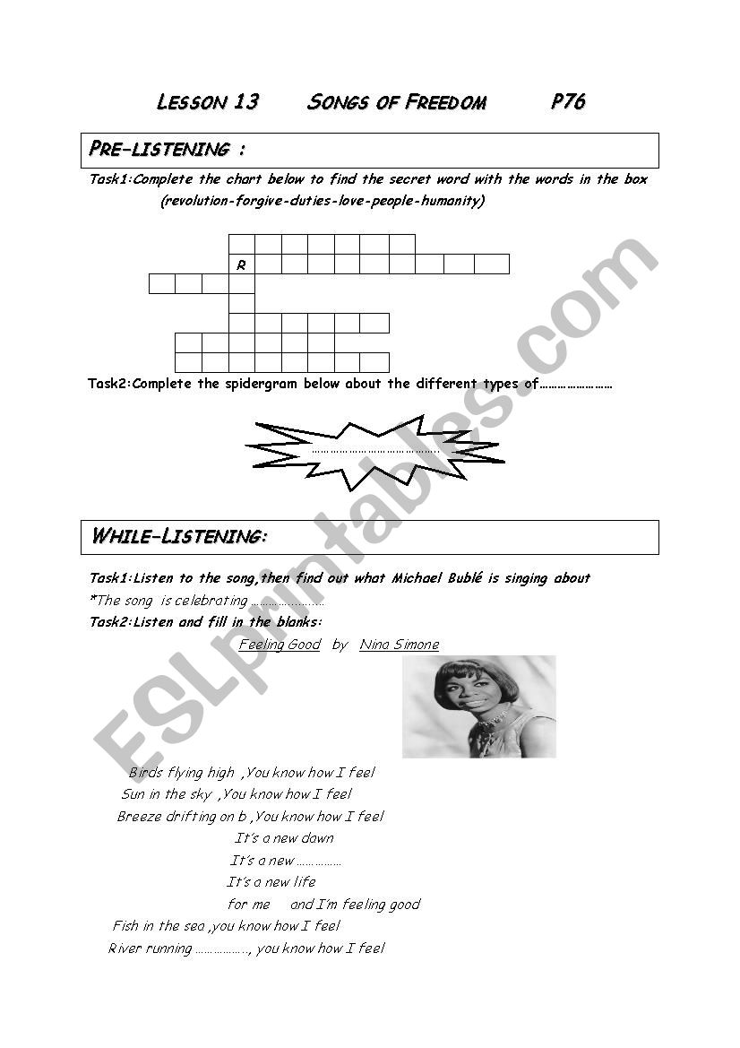 Songs of Freedom worksheet