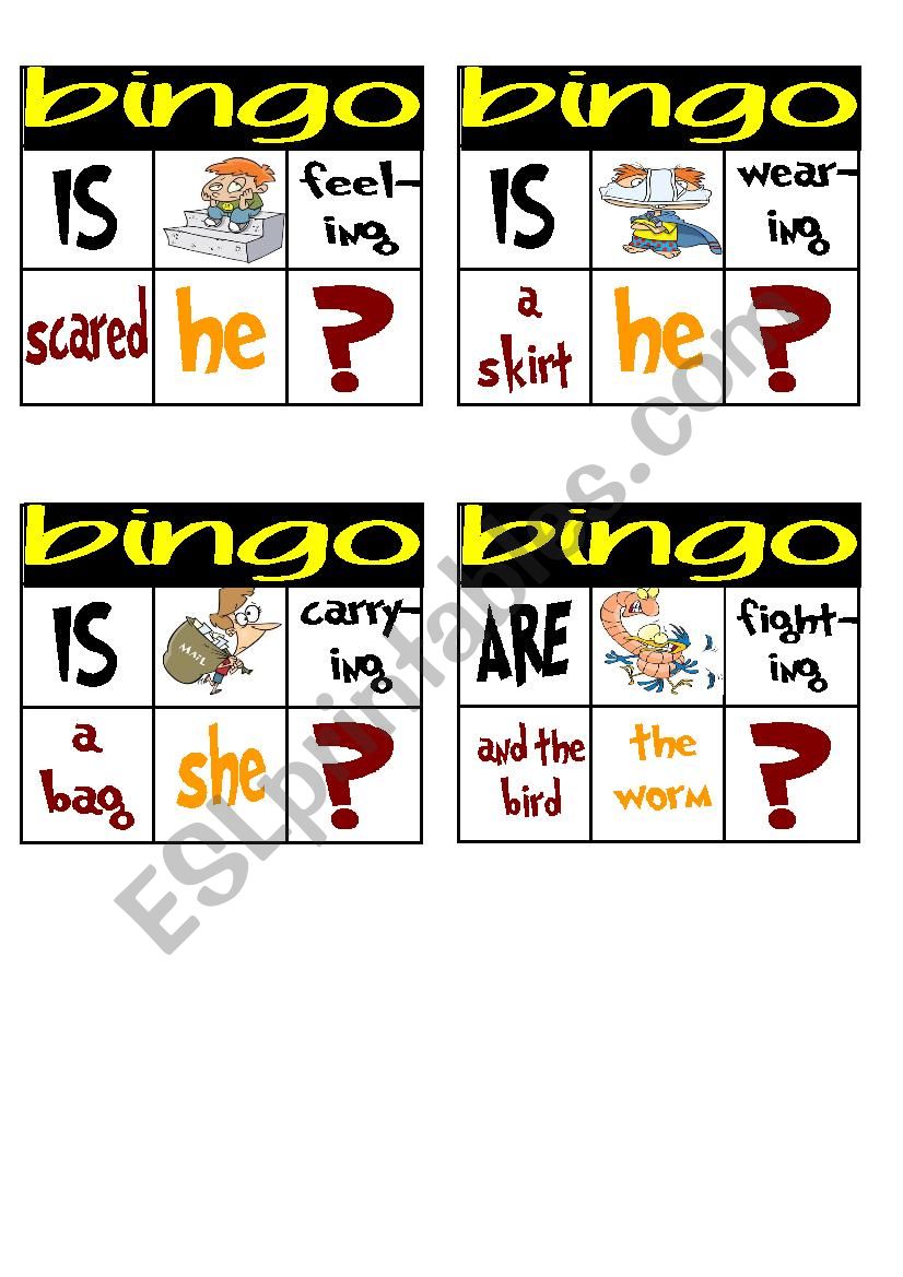 Present Continuous- Super Bingo  Game(1/2)