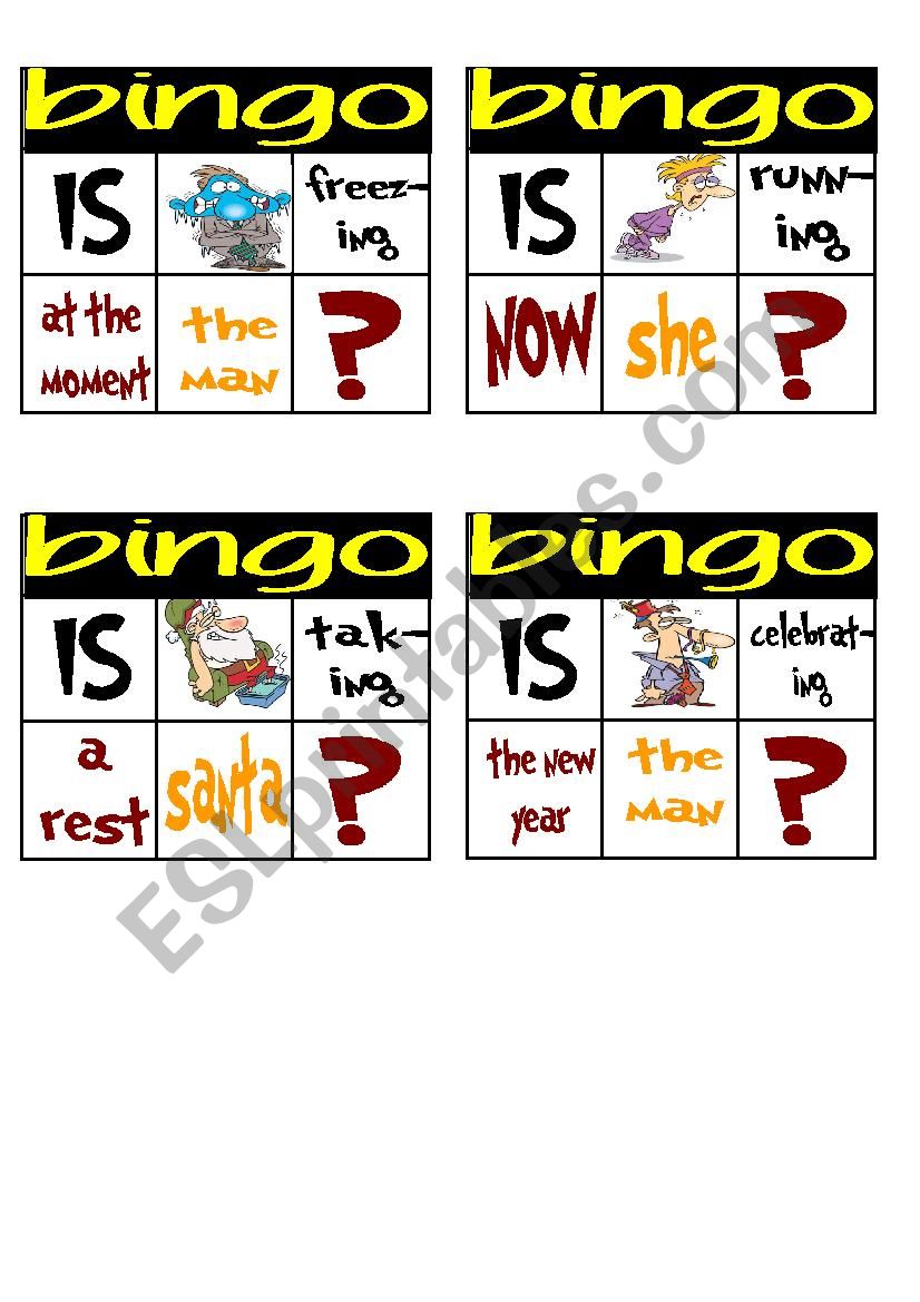 Present Continuous- Super Bingo  Game(2/2)