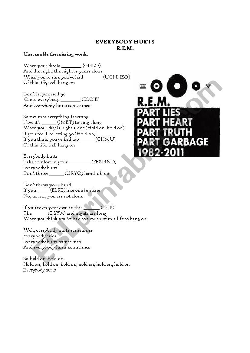 REM - Everybody Hurts worksheet