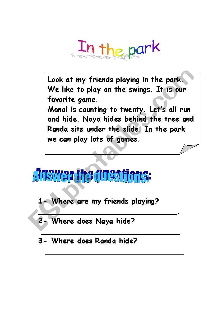 In The Park worksheet