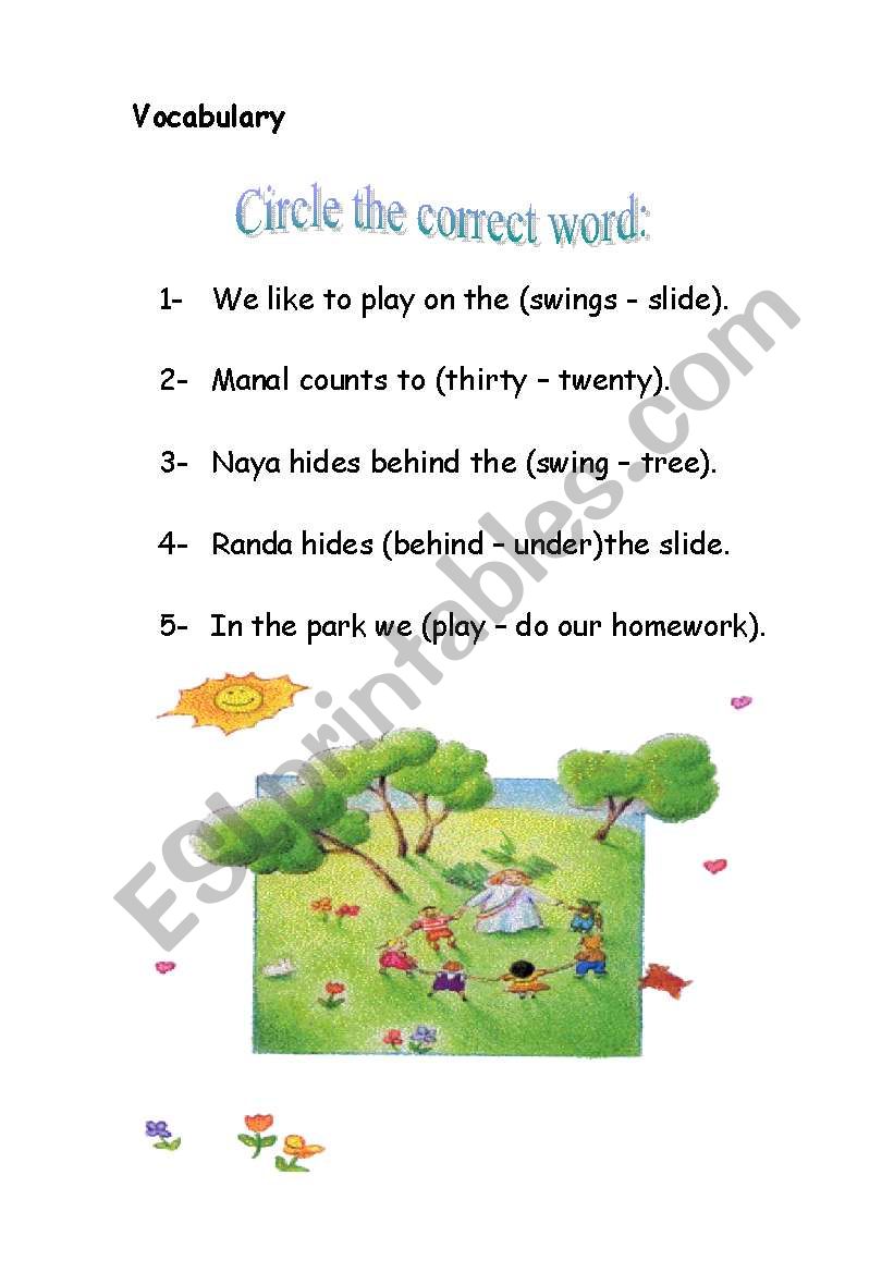 Vocabualry   In the Park worksheet