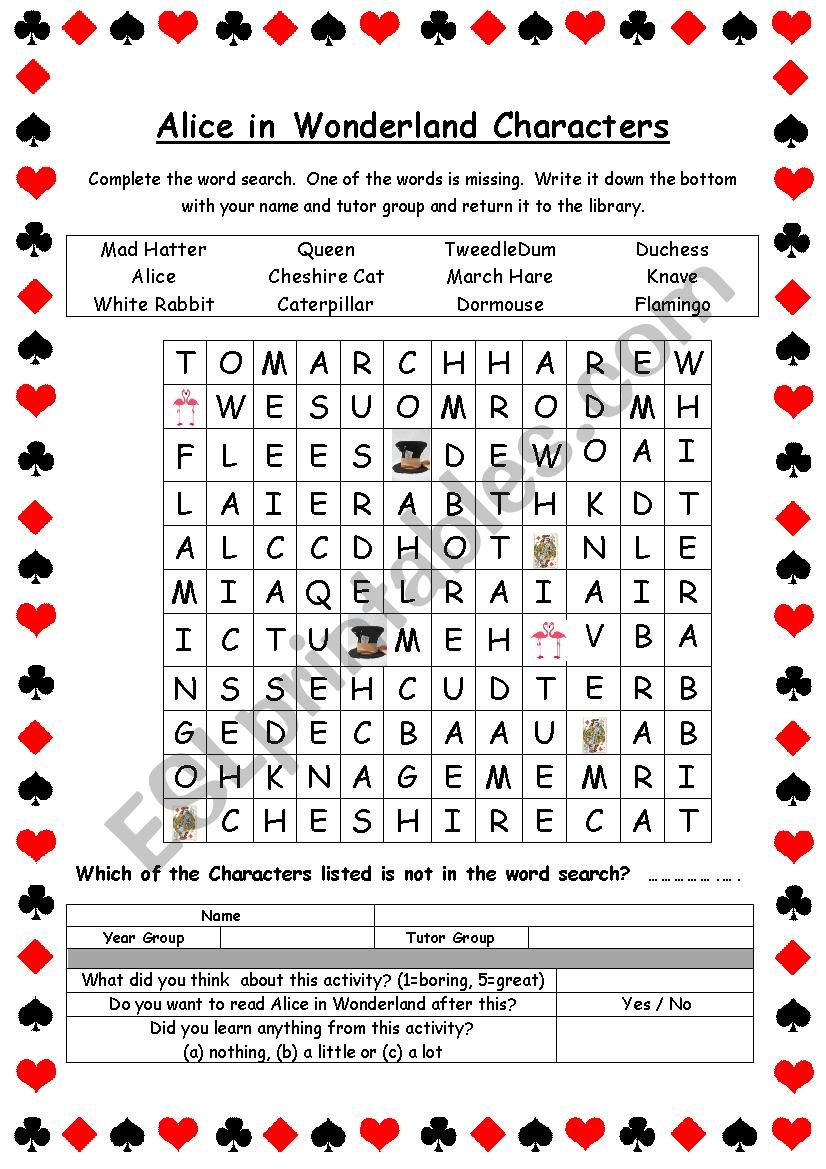 Alice in Wonderland Word Search