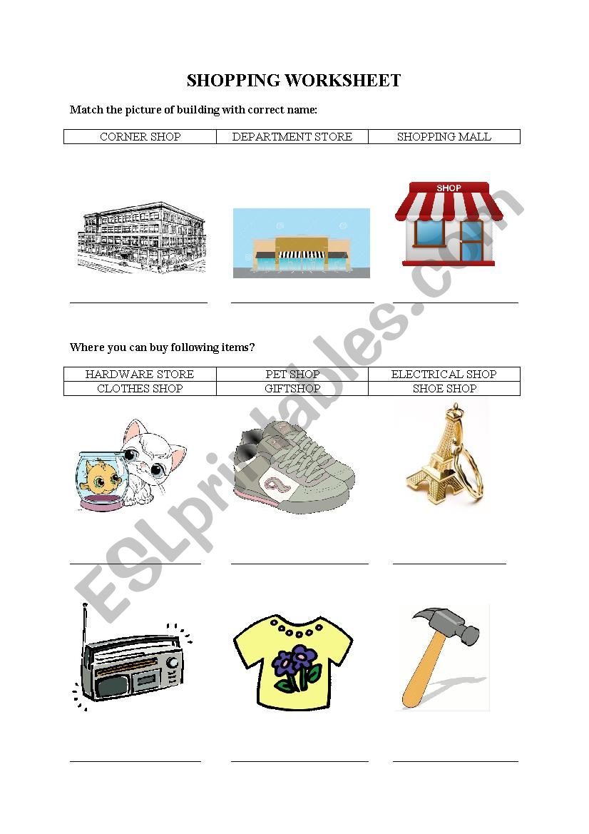 SHOPPING WORKSHEET worksheet