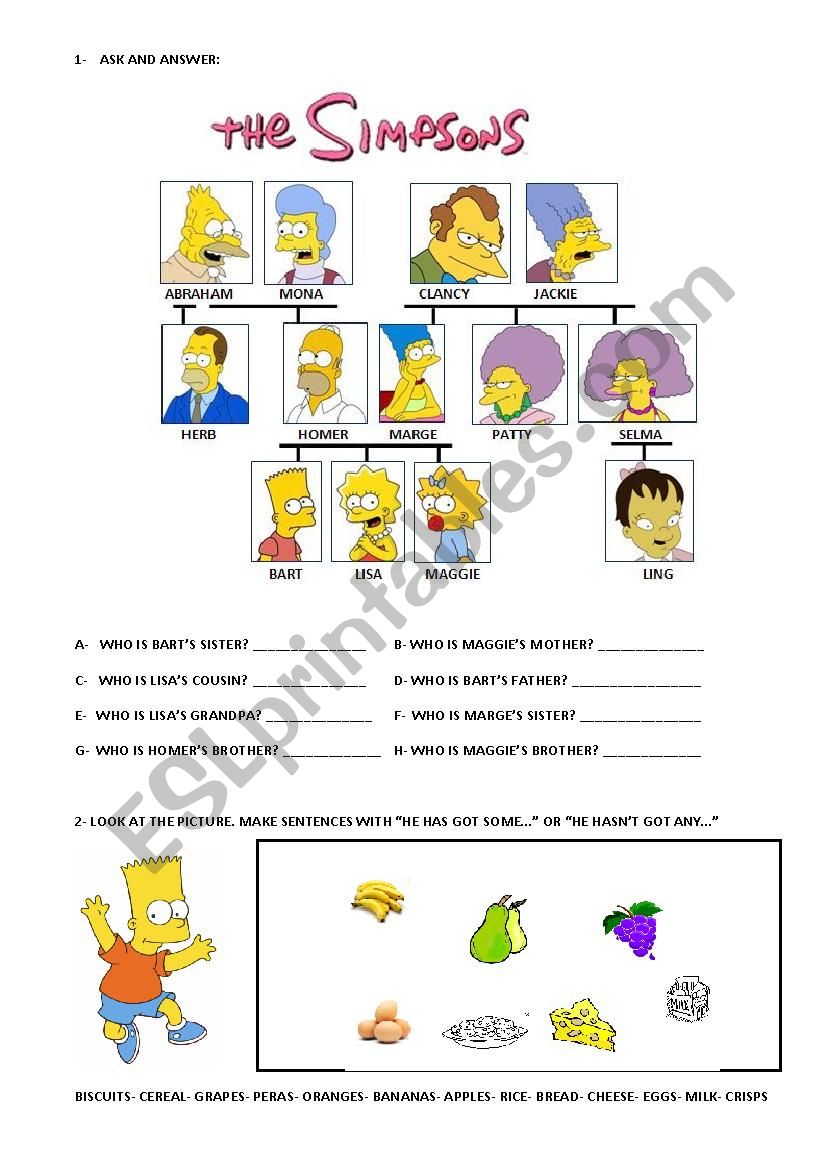 THE SIMPSONS worksheet