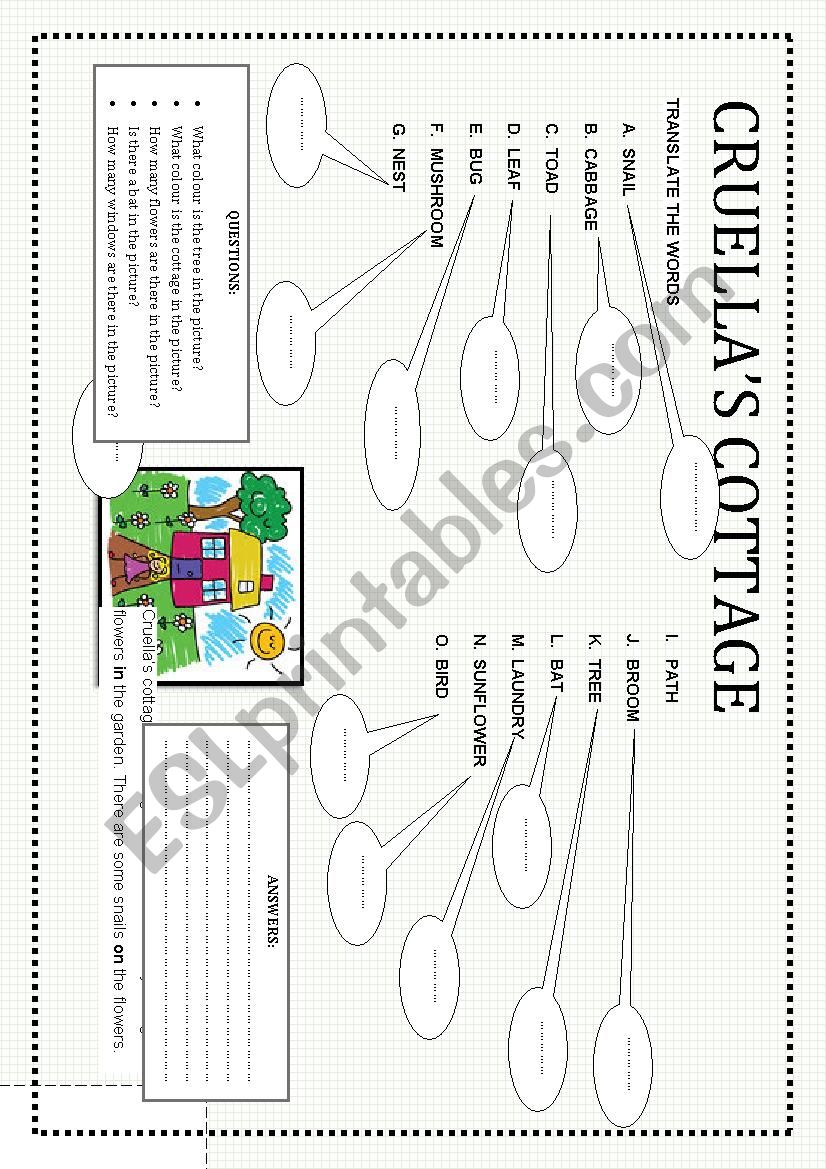 Cruellas cottage worksheet