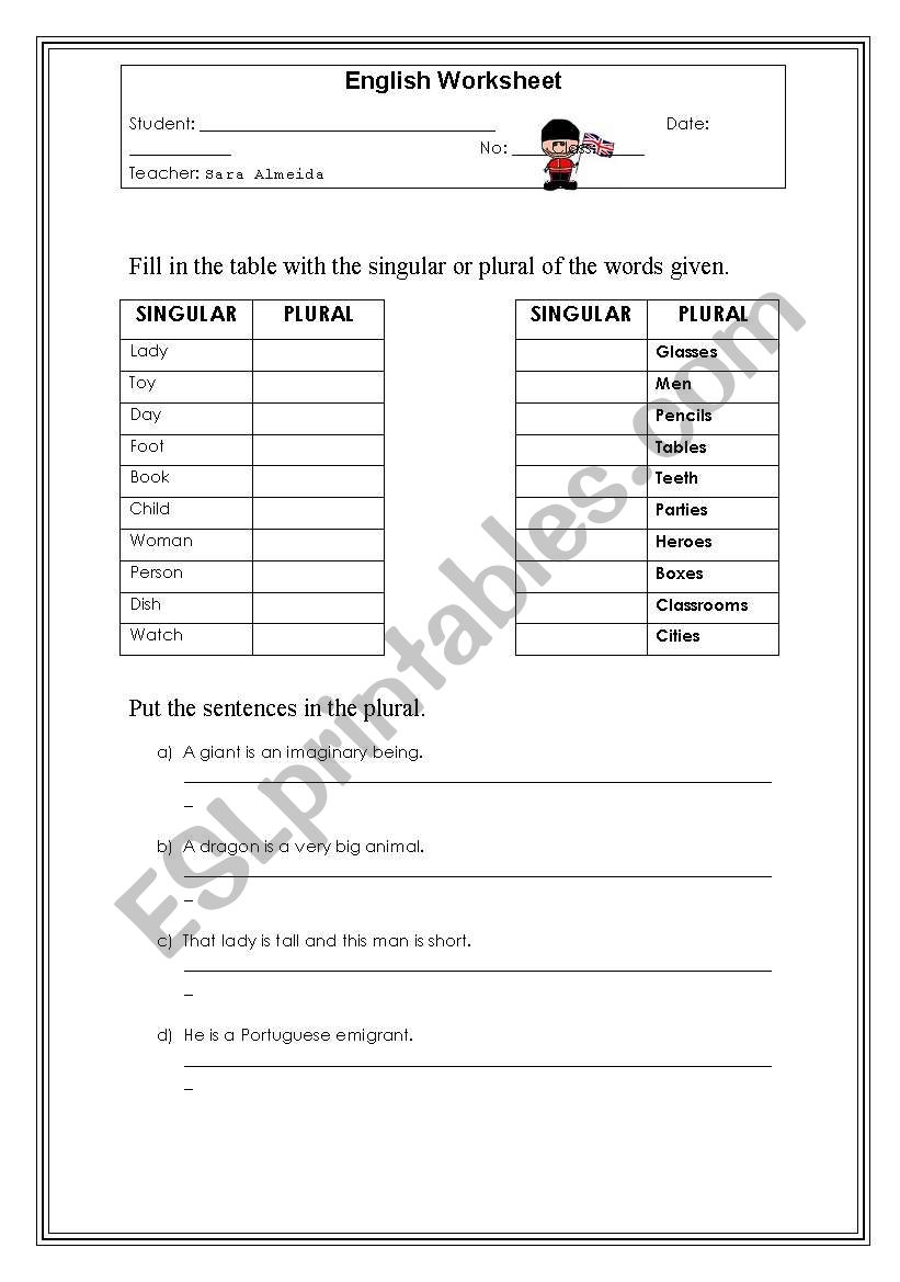 Irregular Plurals worksheet