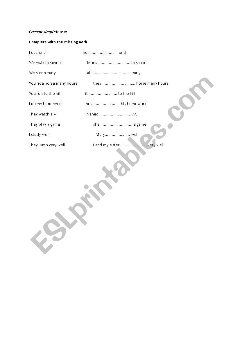 Present simple tense worksheet
