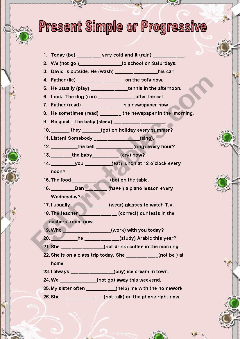 present simple or progressive worksheet