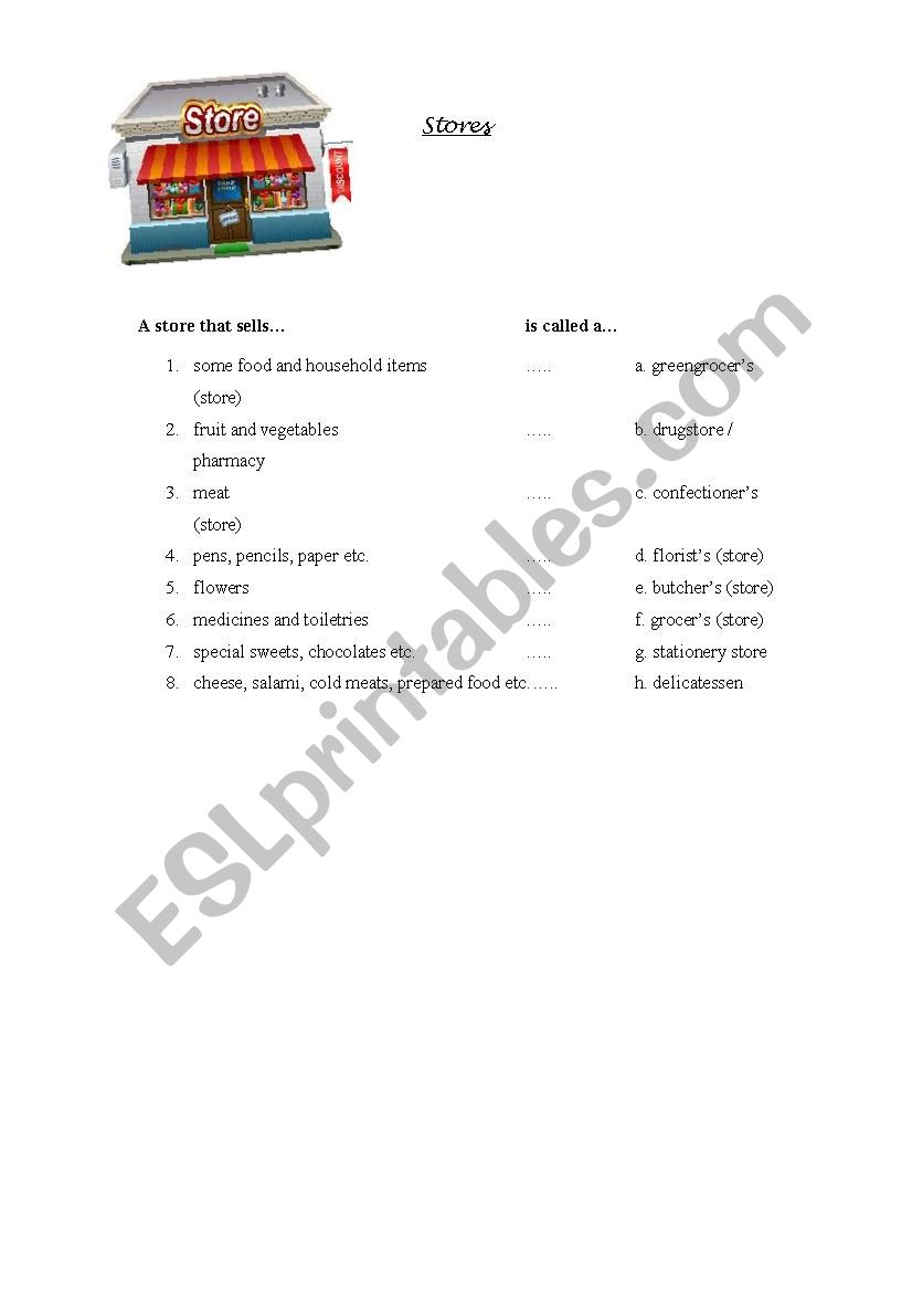 Kinds of stores worksheet