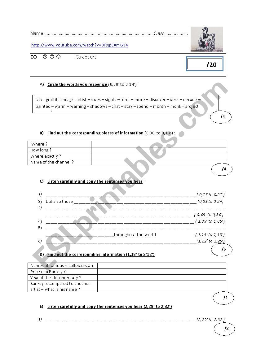 listening Test BAnksy worksheet