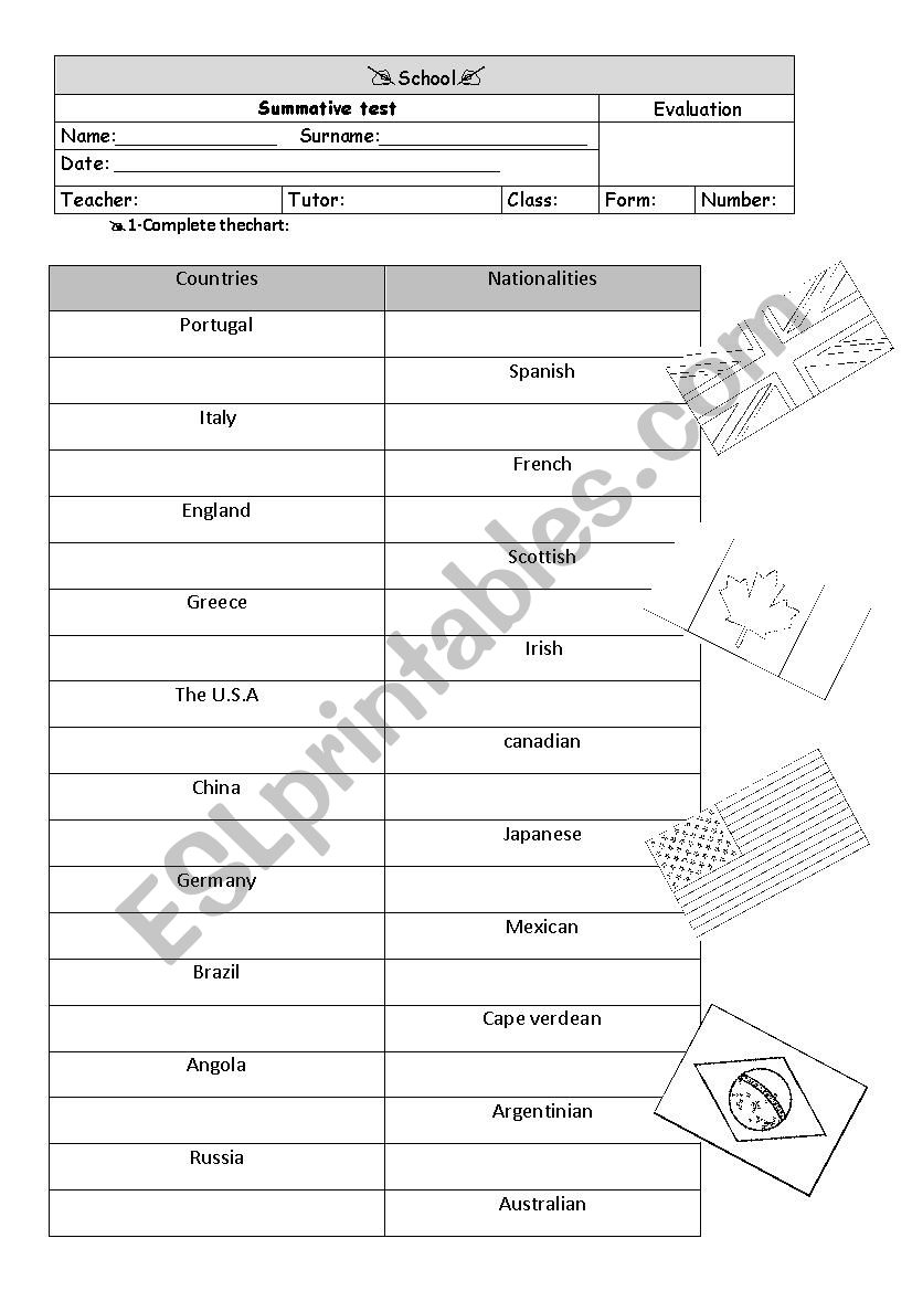 written test worksheet