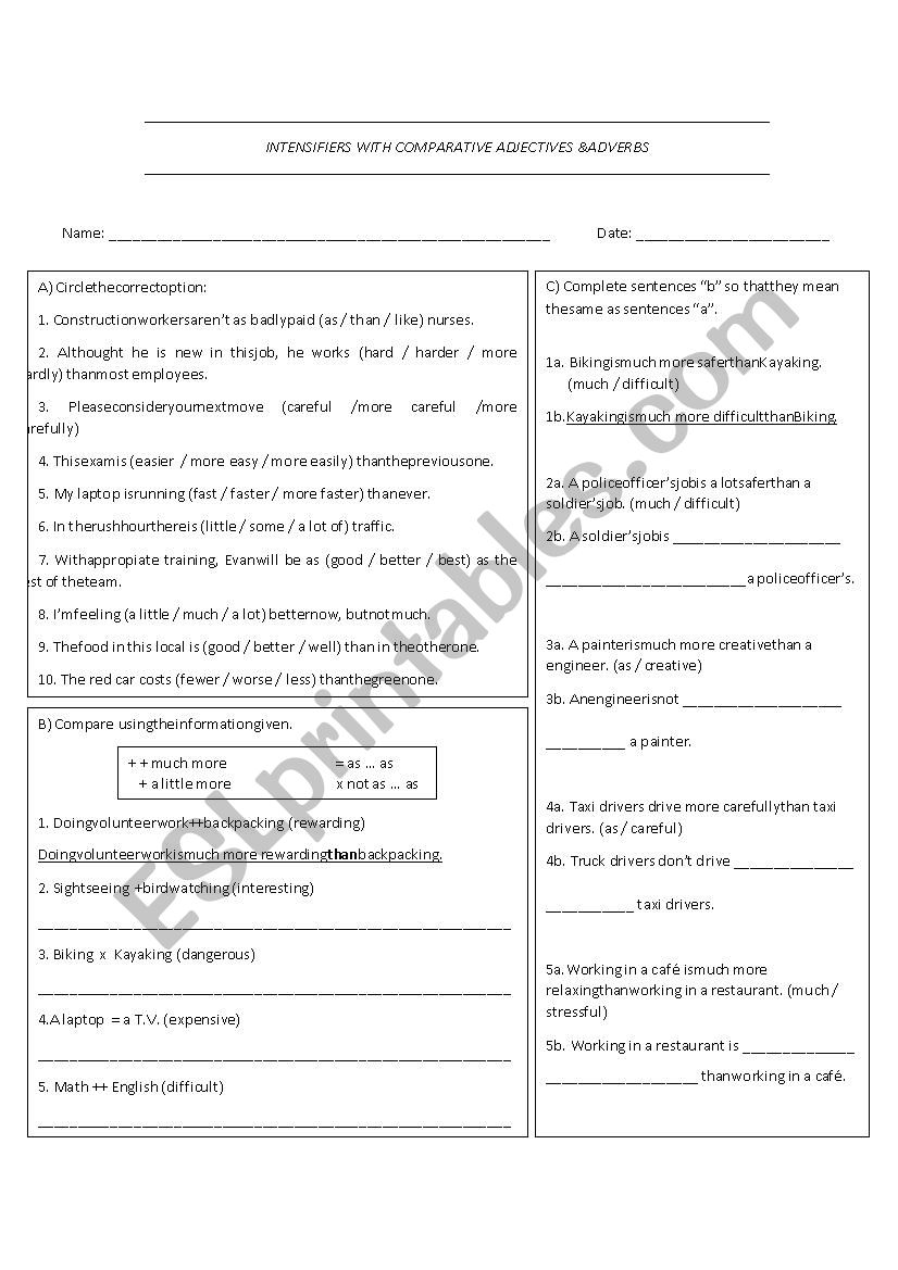 INTENSIFIERS WITH COMPARATIVE ADJECTIVES