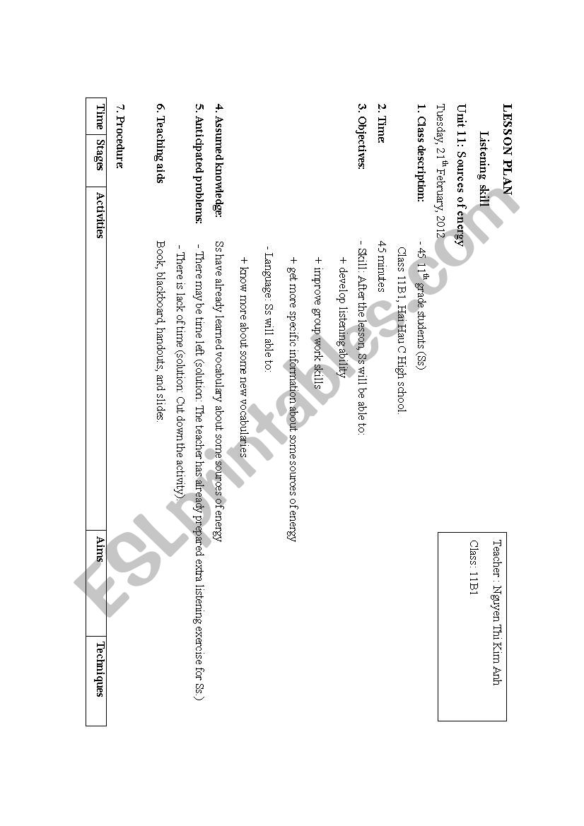 Lesson plan worksheet