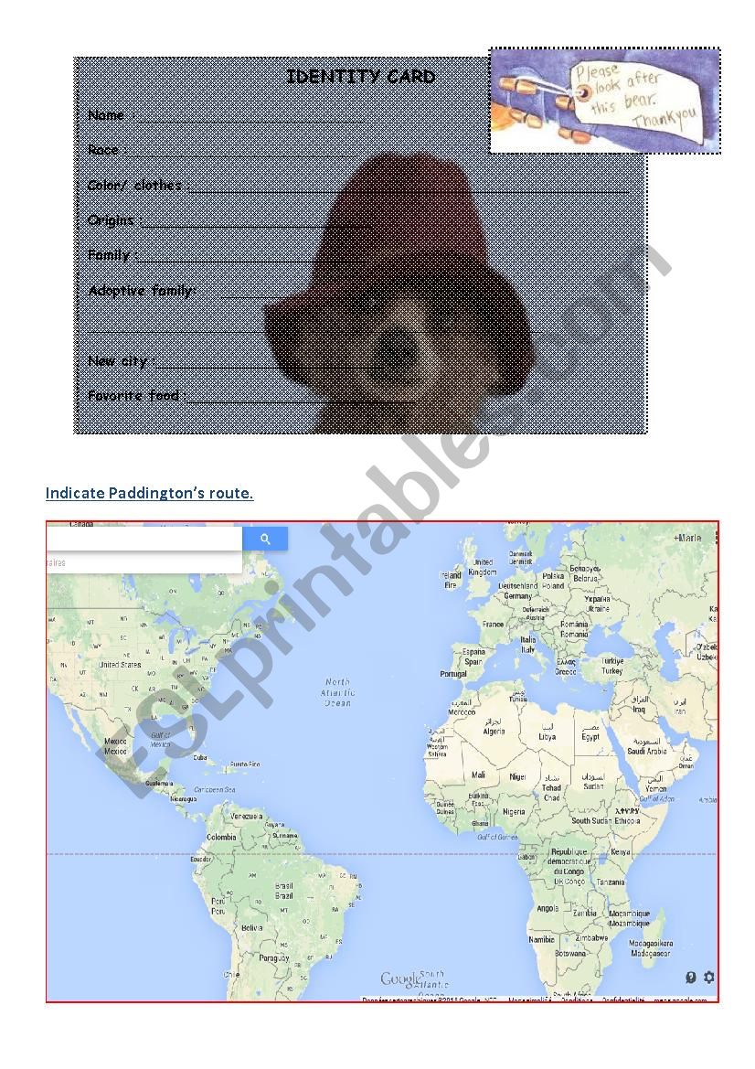 PADDINGTON (film) PART1 worksheet