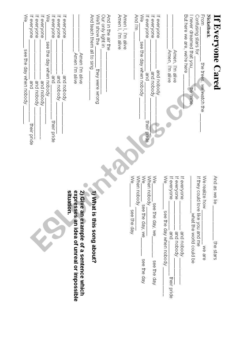Second conditional _song worksheet