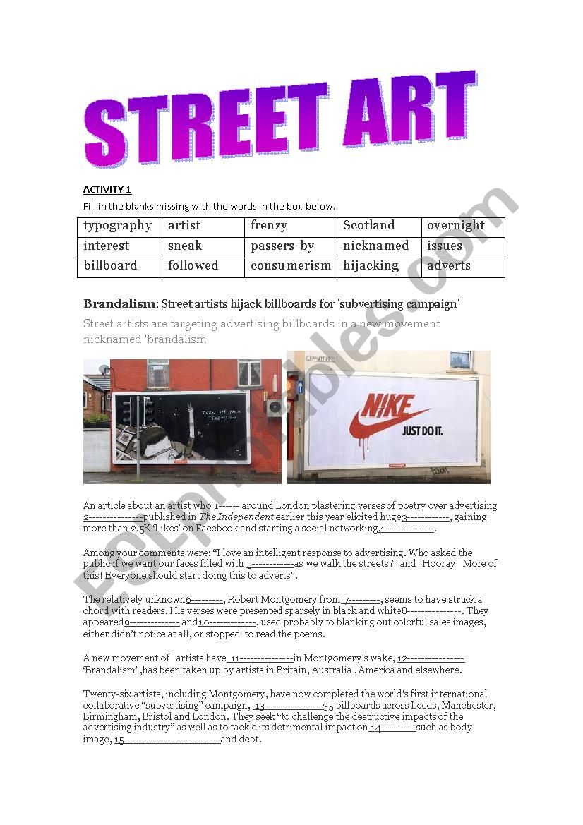 Street Art worksheet