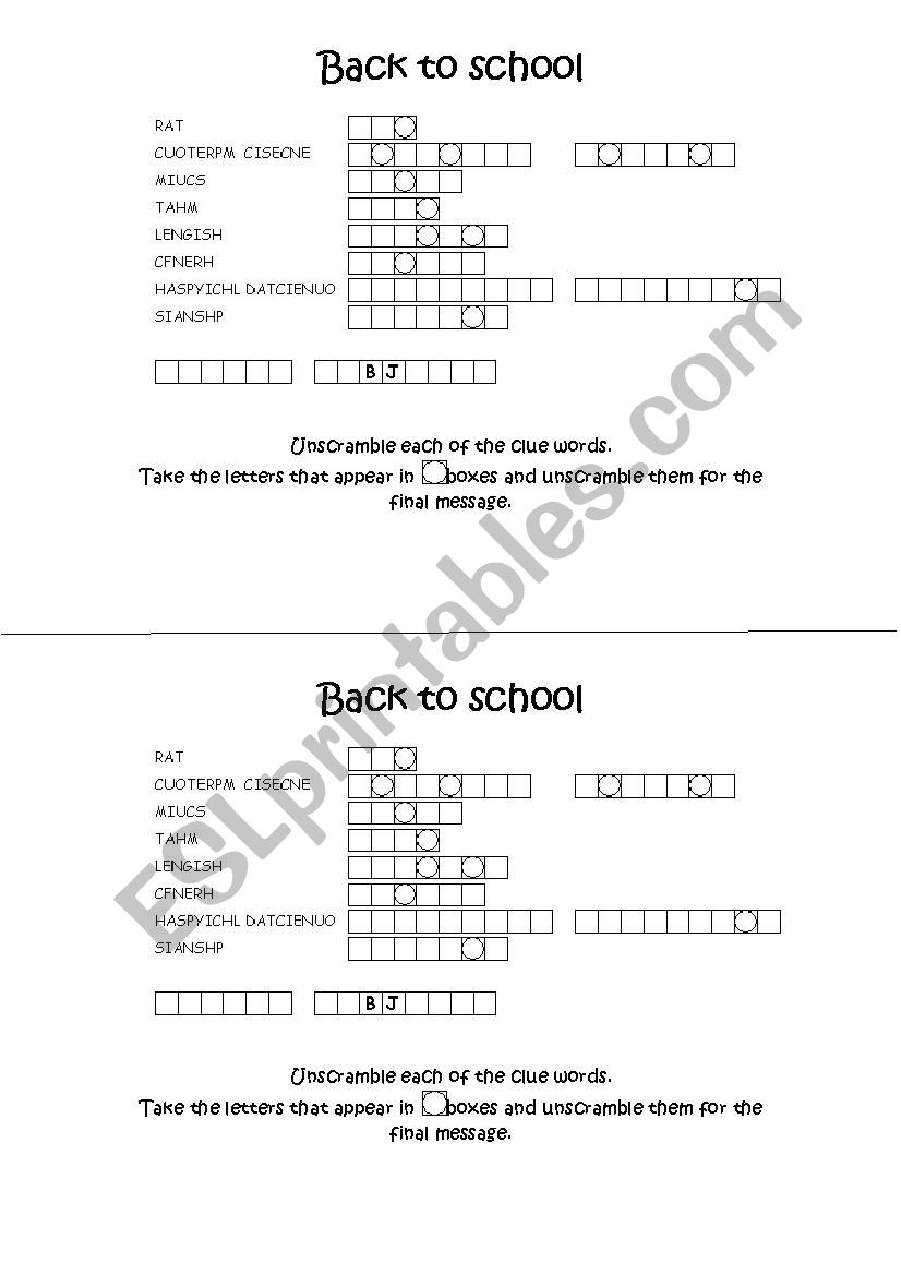 SCHOOL SUBJECTS worksheet