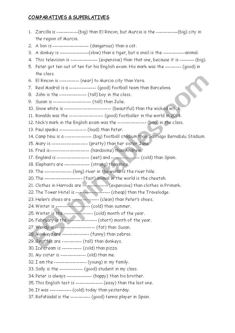 Comparison and Superlative worksheet