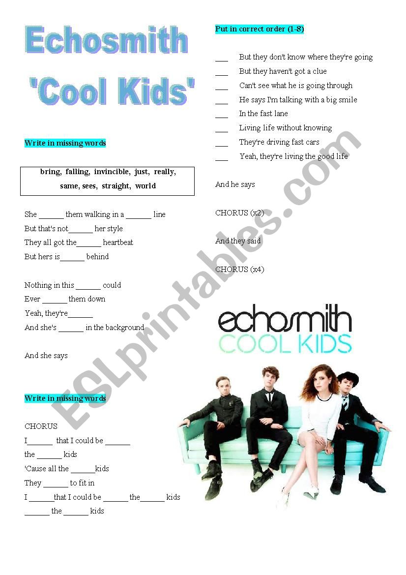 Echosmith COOL KIDS worksheet
