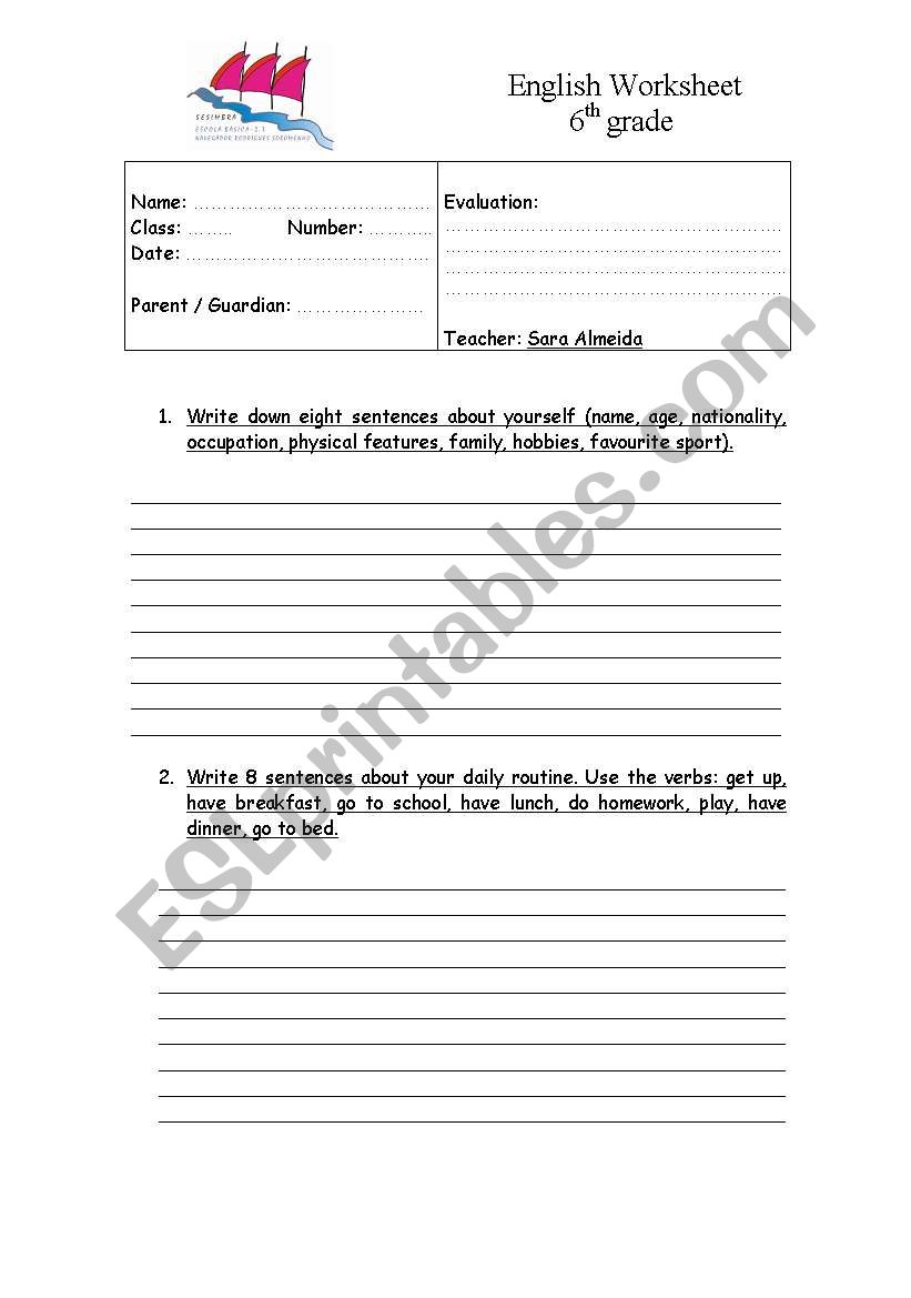 writing task worksheet