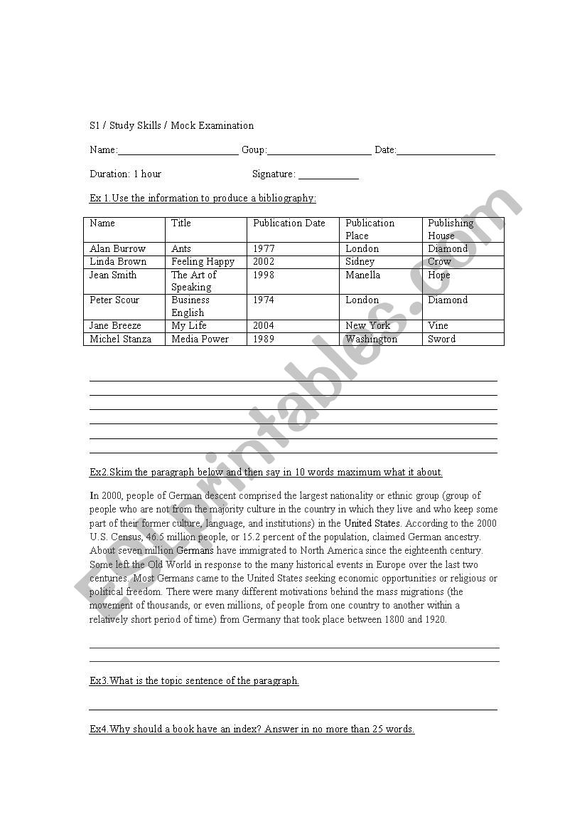 topic sentence  worksheet