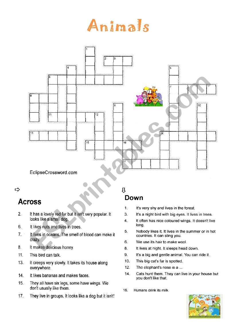 Animals Crosswords worksheet