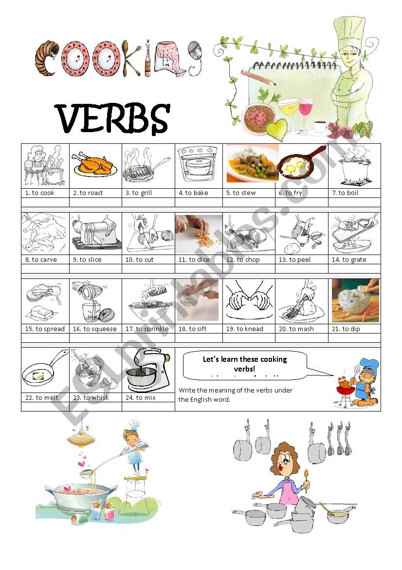 Cooking verbs worksheet