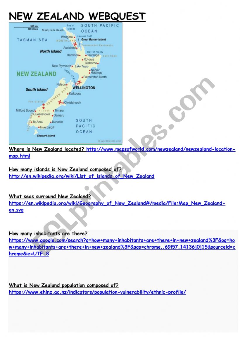 New Zealand webquest worksheet