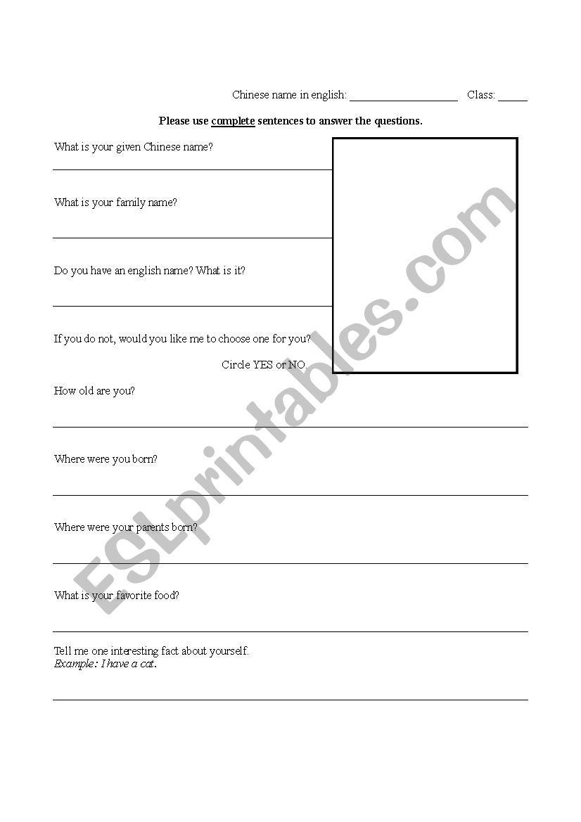Introduce yourself worksheet