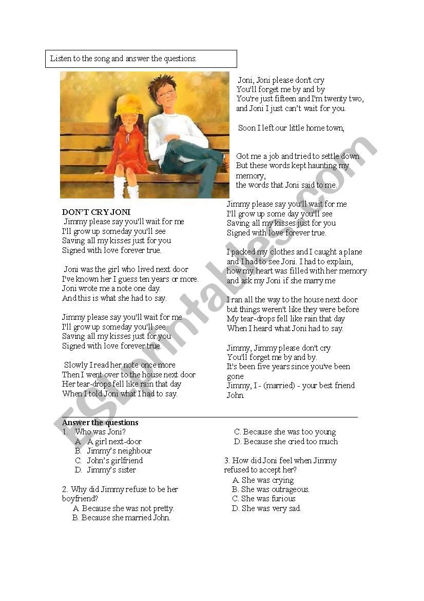 DonÂ´t Cry Joni worksheet