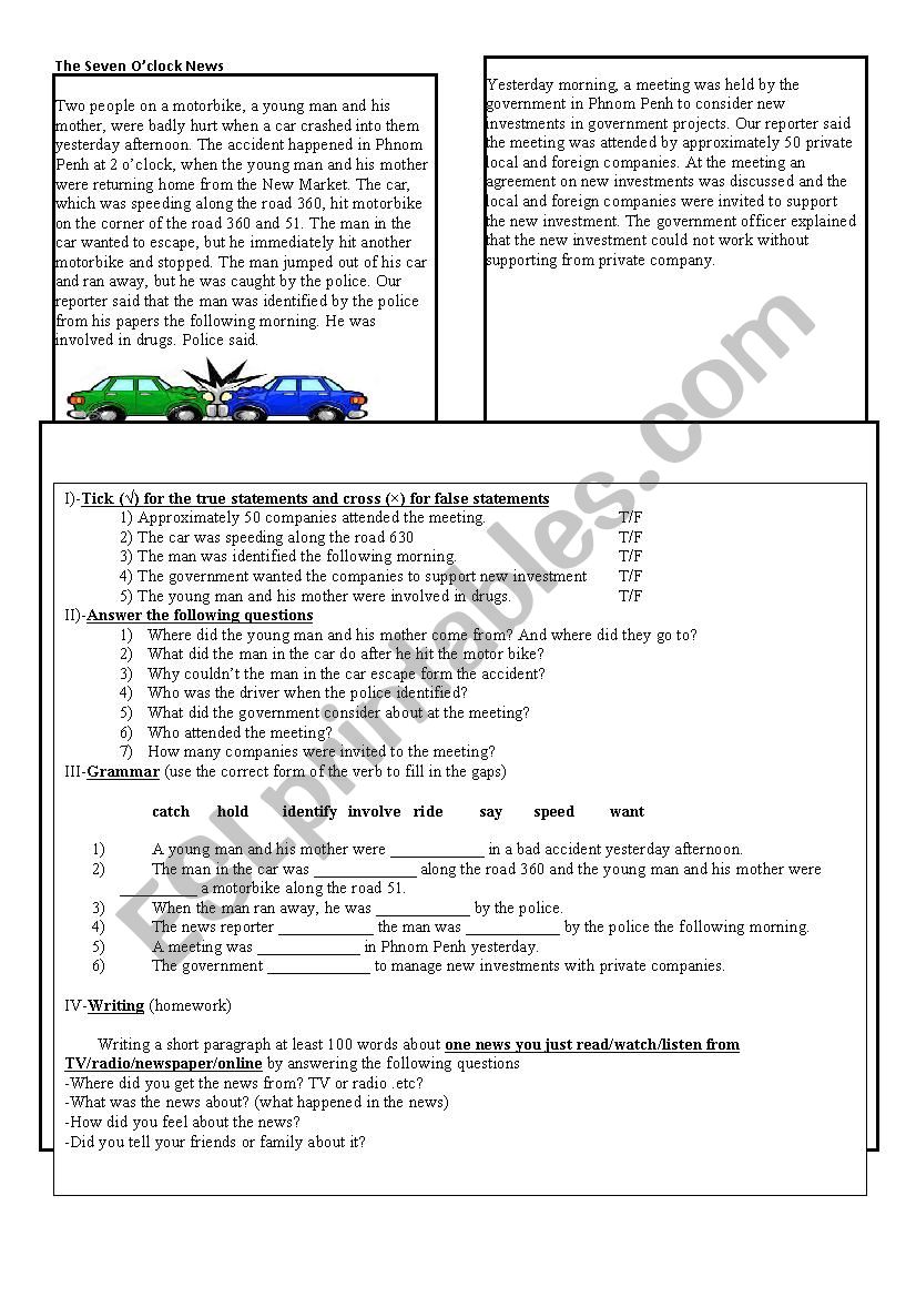 Morning News worksheet