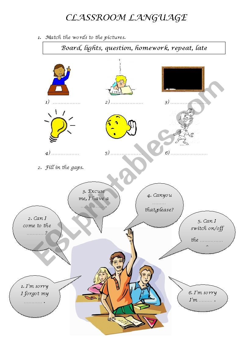 Classroom language worksheet