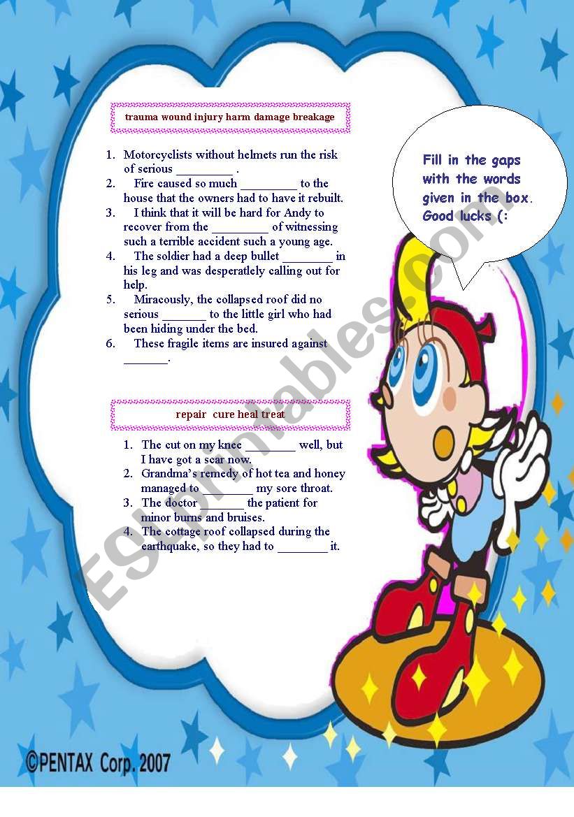 accident vocabulary worksheet