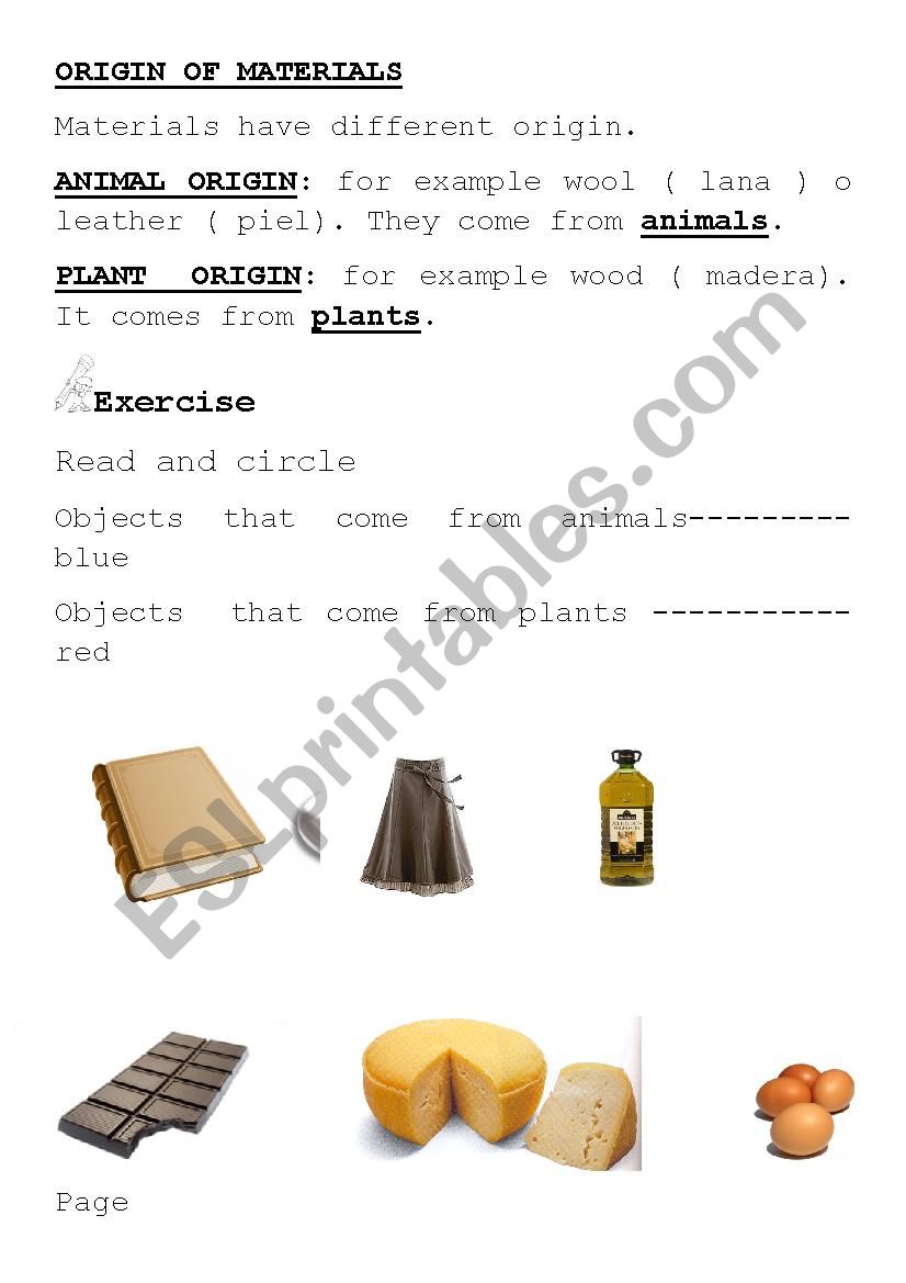 origin of materials worksheet