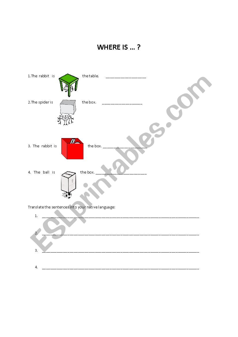 Prepositions of place worksheet