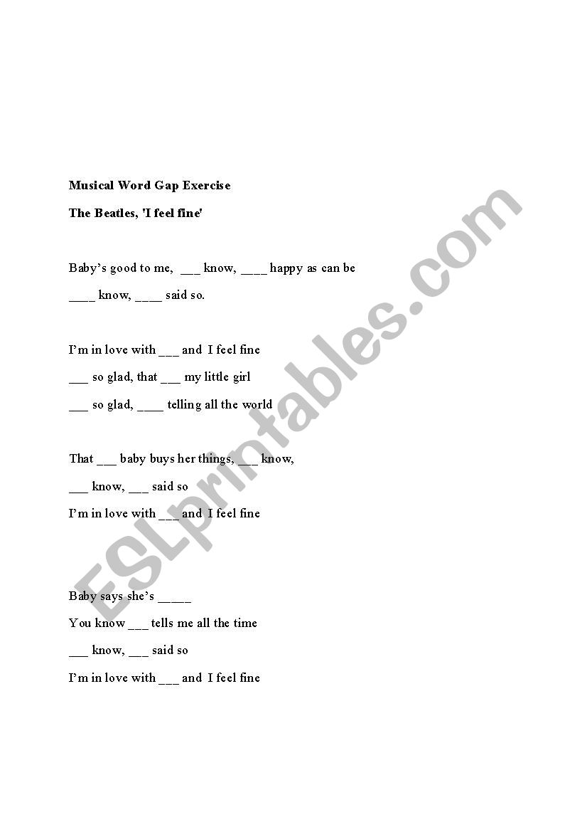 Musical Word Gap Exercise worksheet