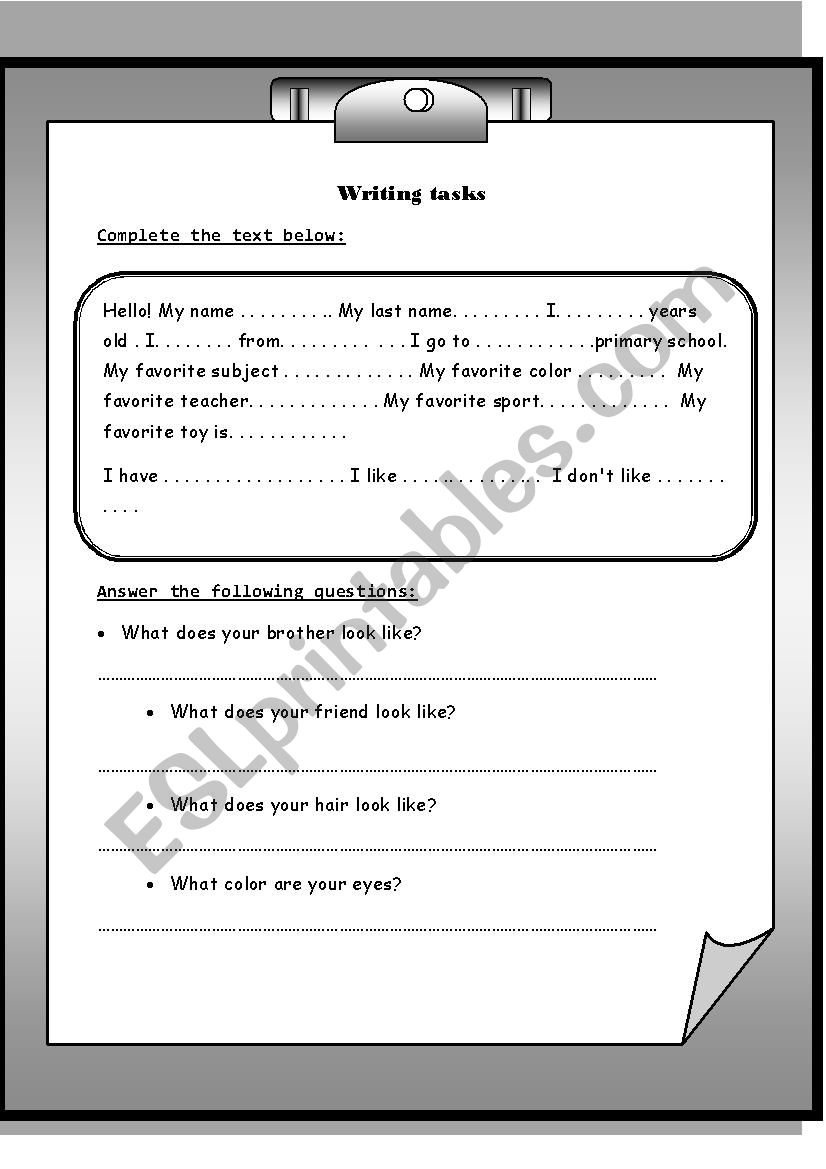 easy writing tasks worksheet