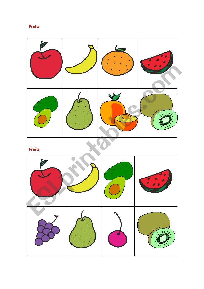 Bingo: fruits worksheet