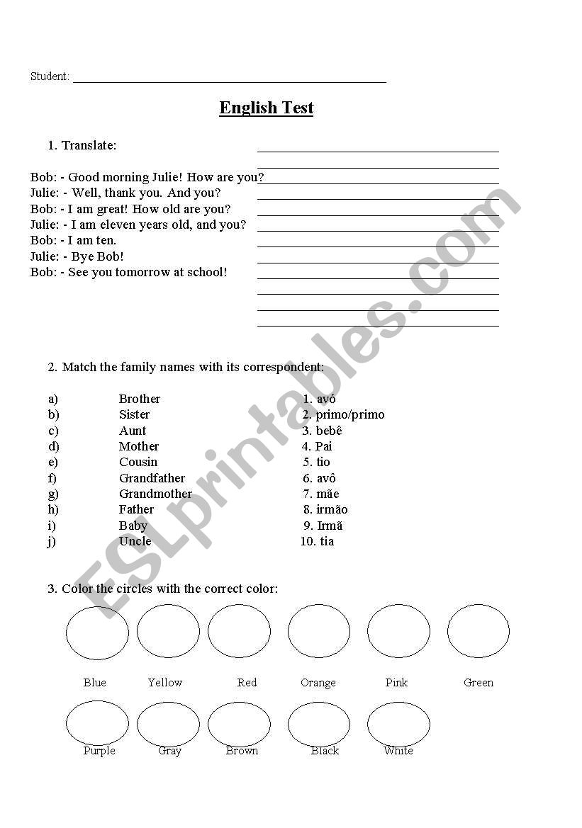 Family and colours worksheet