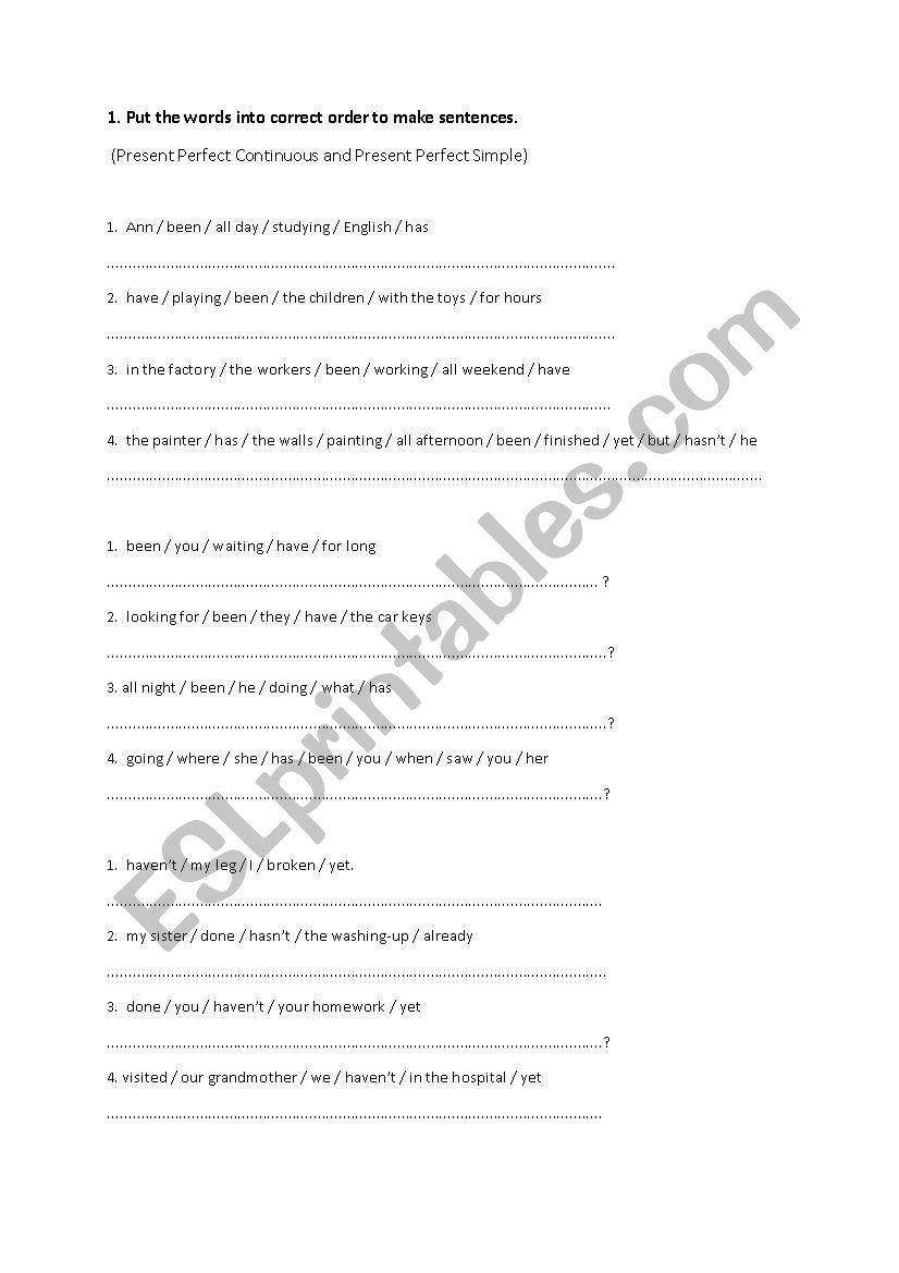 present perfect worksheet