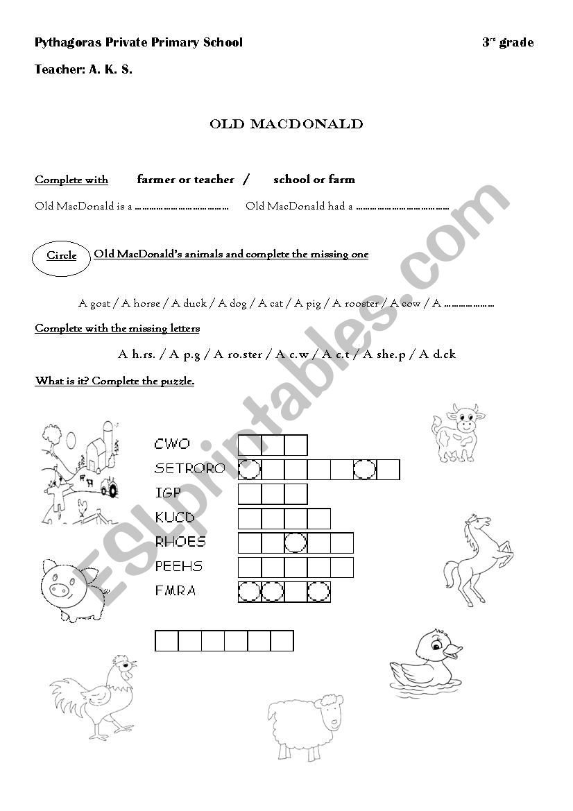 Old MacDonald worksheet