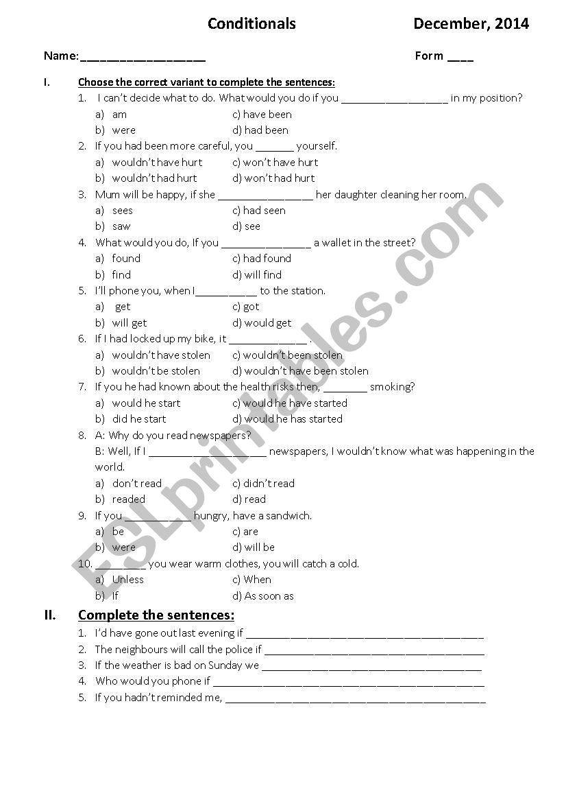 Conditionals (I, II, III type)