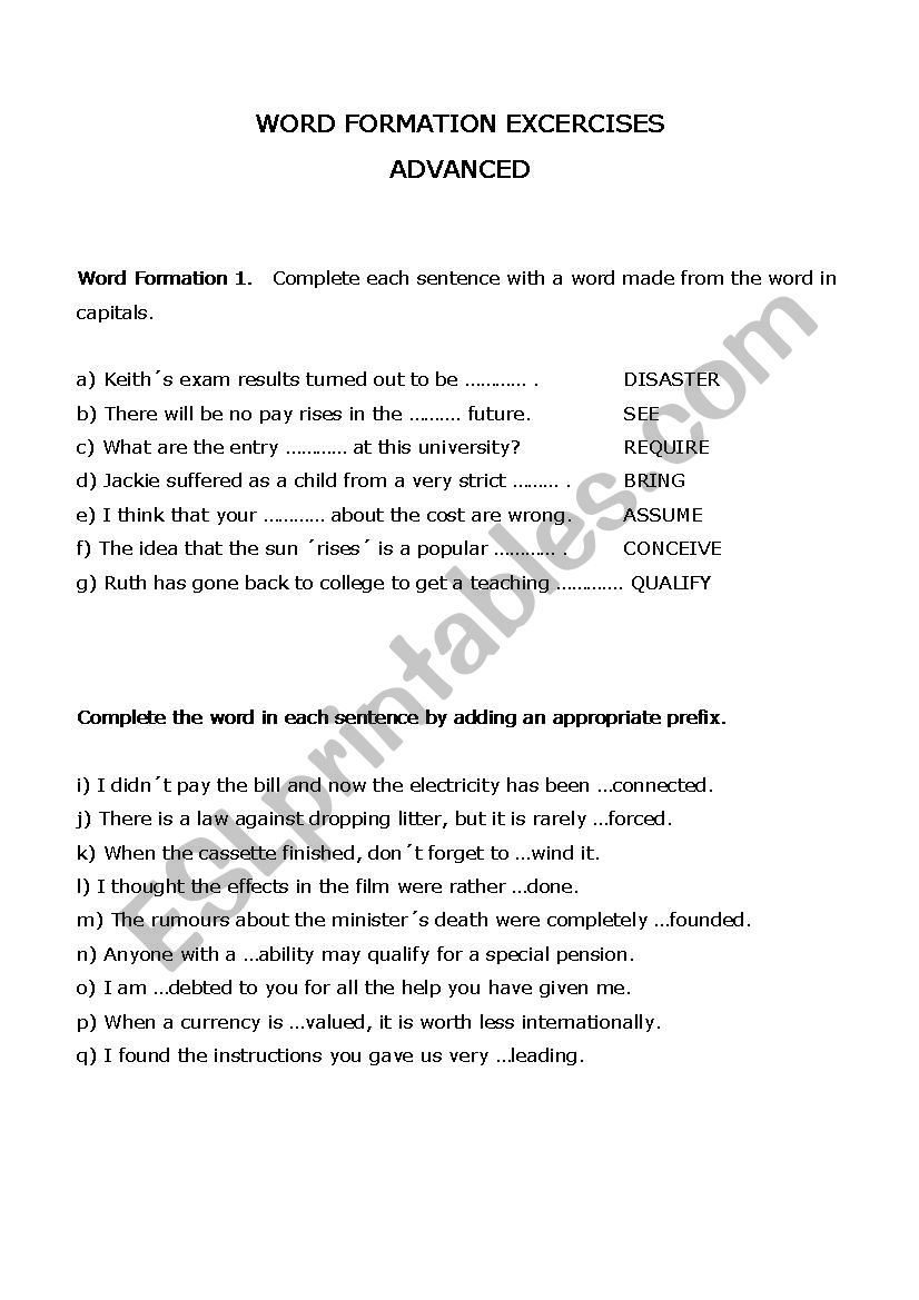 Word formation advanced levels